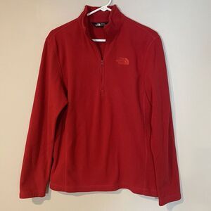 North Face Mens Adult Small Red Logo‎ 1/4 Zip Fleece Pullover Outdoor Gorpcore